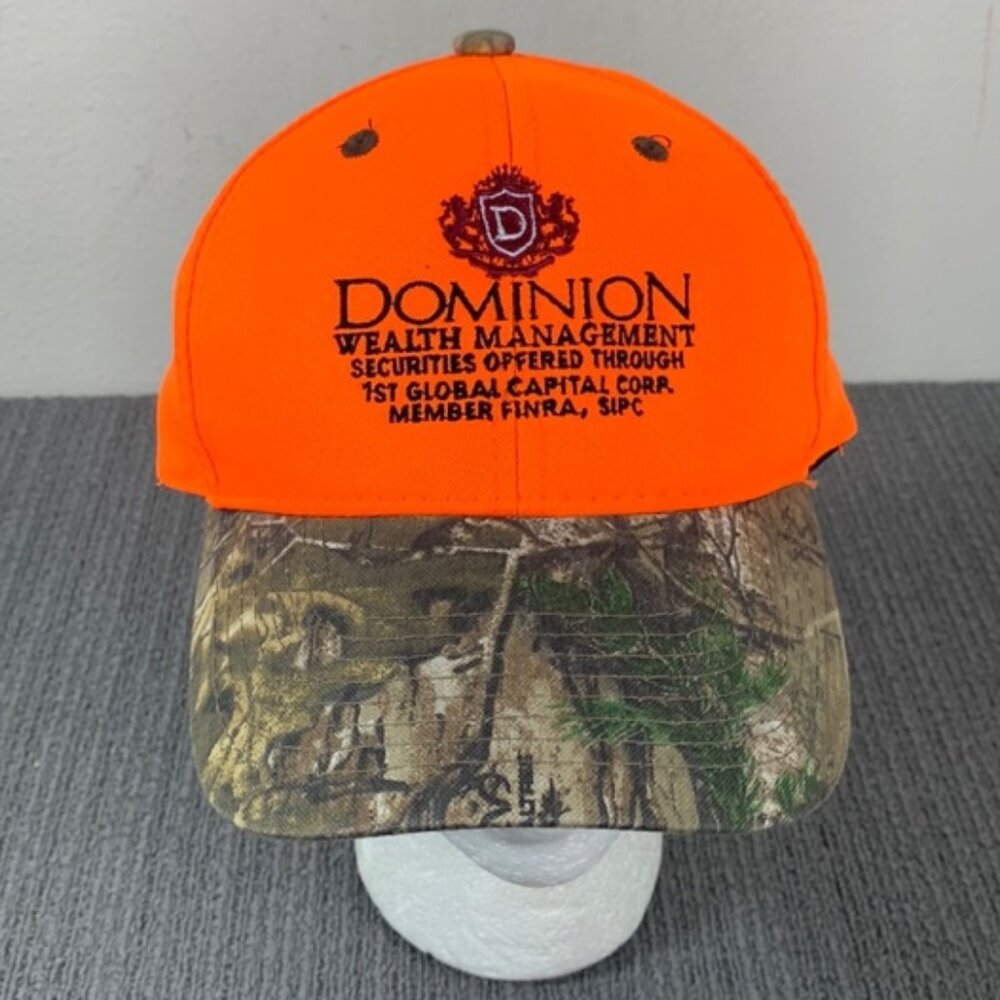 Dominion Wealth Management Hunting Hat Mens Adjustable Orange Realtree Xtra Camo